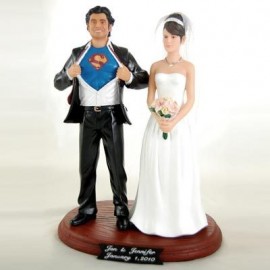 Made in USA 6'' Personalized Superman Wonder woman Cake Topper,Bride and Groom 